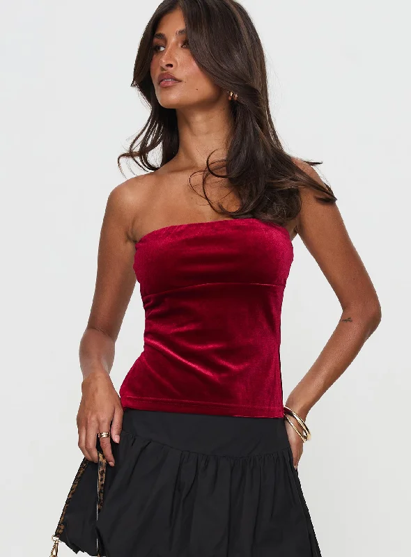 Women's Vintage Attire Durable Fashion Picks Janece Strapless Velvet Top Red