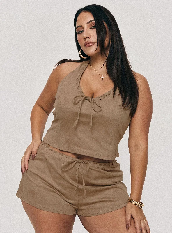 Charming Women's Holiday Apparel Hot Sale Eternal Youth Faux Suede Top Taupe Curve