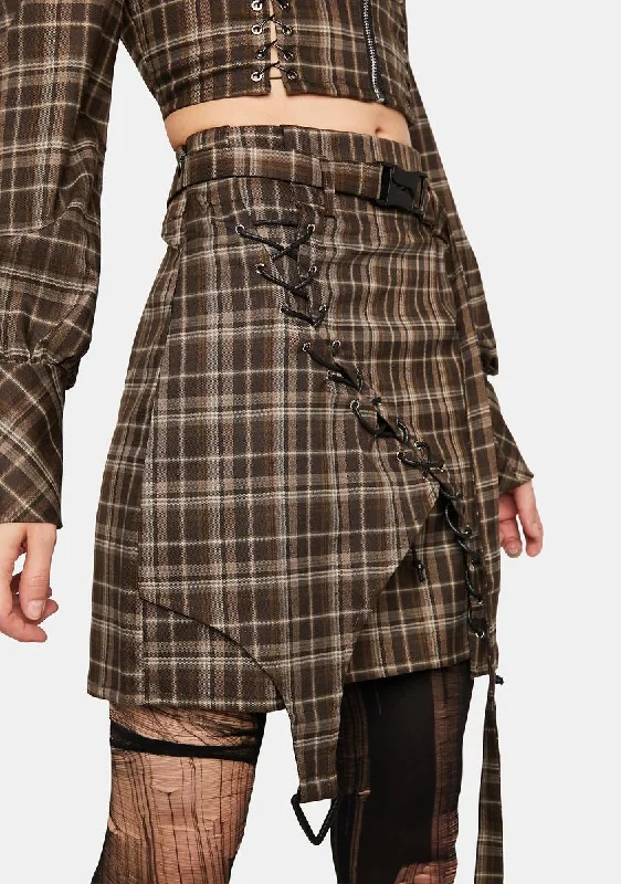 Women's Tailored Outfit Fashion Forward, Function First Plaid Asymmetric Mini Skirt