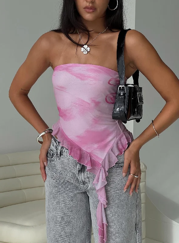 Women's Holiday Attire Modern Fashion Sale Travessa Asymmetric Tube Top Pink