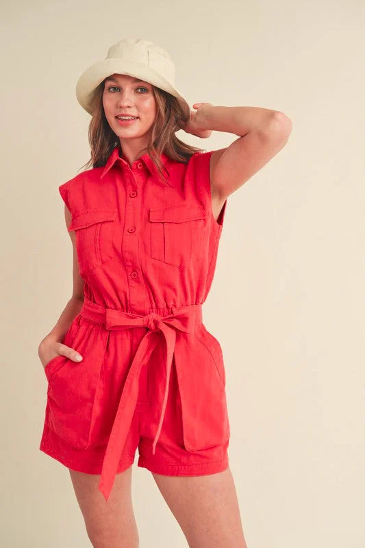 Women's Garments Luxury Casual Deals Denim Darling Washed Red Romper