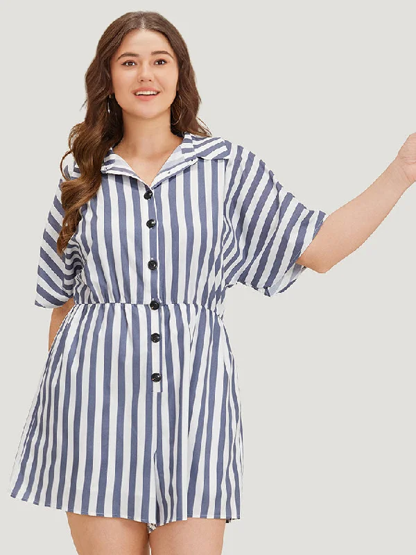 Women's Vintage Clothes Season Offer Shirt Collar Button Up Pocket Elastic Waist Romper