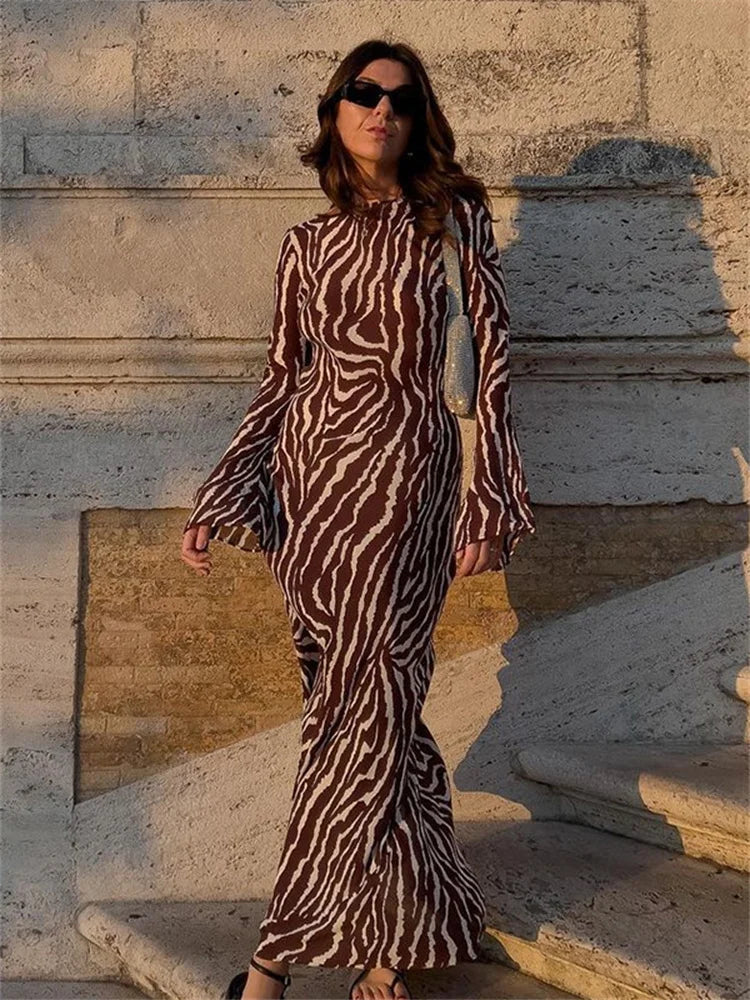 Vintage-Inspired Women's Clothes New Arrivals DressBetty - Autumn Sexy Long Sleeve Zebra Print Bodycon Maxi Dress