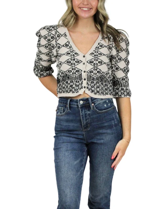 Women's Chic Outerwear Garments Unleash Your Trendy Side Geo Floral Cardigan In Black Crystal Combo