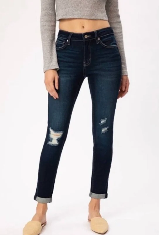 Women's Stylish Outdoor Outfit Massive Selection Sale Distressed Mid Rise Jean In Dark Wash