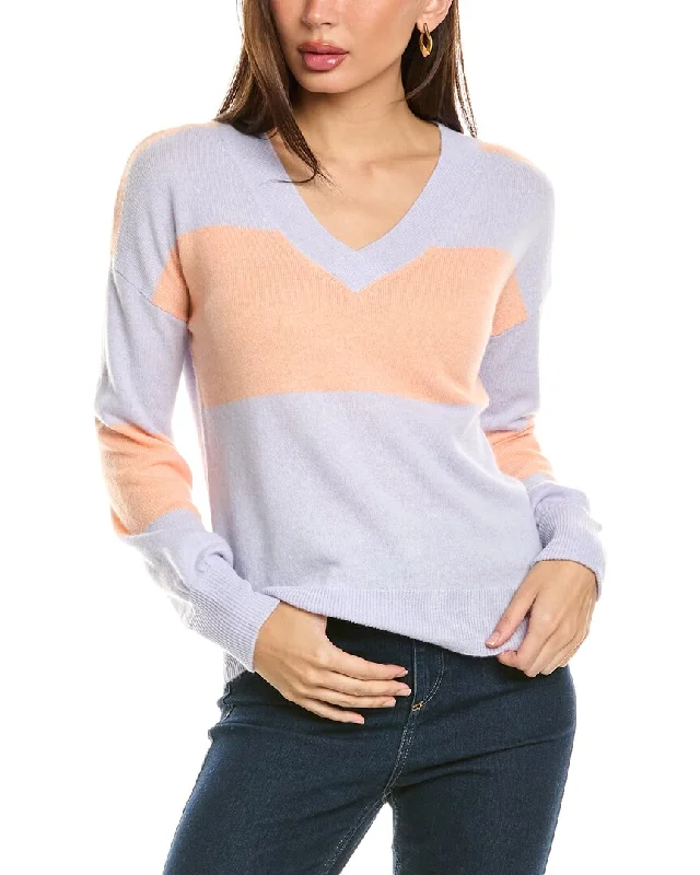 Women's Vintage Attire Must Haves Forte Cashmere Gathered Sleeve V-Neck Cashmere Sweater