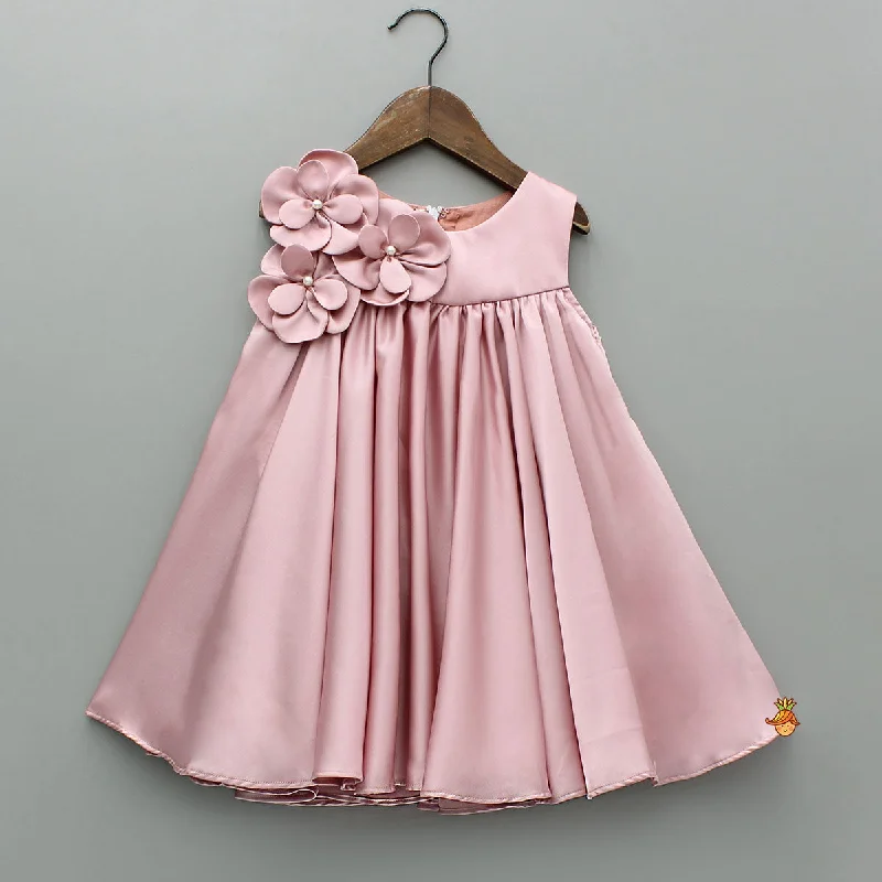 Women's Clothing For Holiday Travel Special Offer For You Flower Enhanced Pink Flared Dress