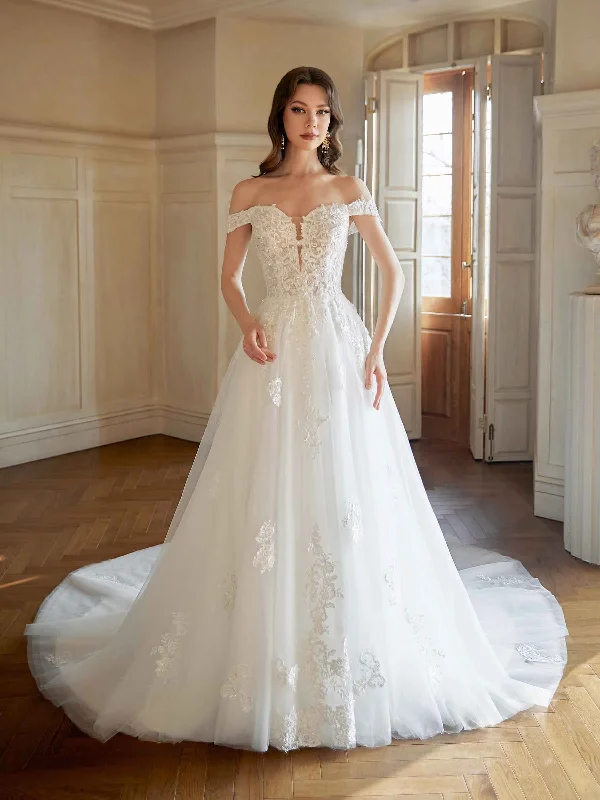 Timeless Women's Outfit Sophisticated Style Offers Elegant Off The Shoulder A-line Maxi Long Lace Wedding Dresses Online