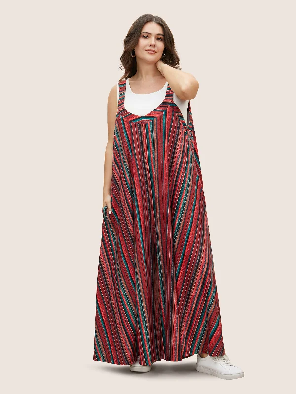 Women's Clothing For Casual Outings Limited Stock, Big Sale Colored Striped Adjustable Straps Jumpsuit