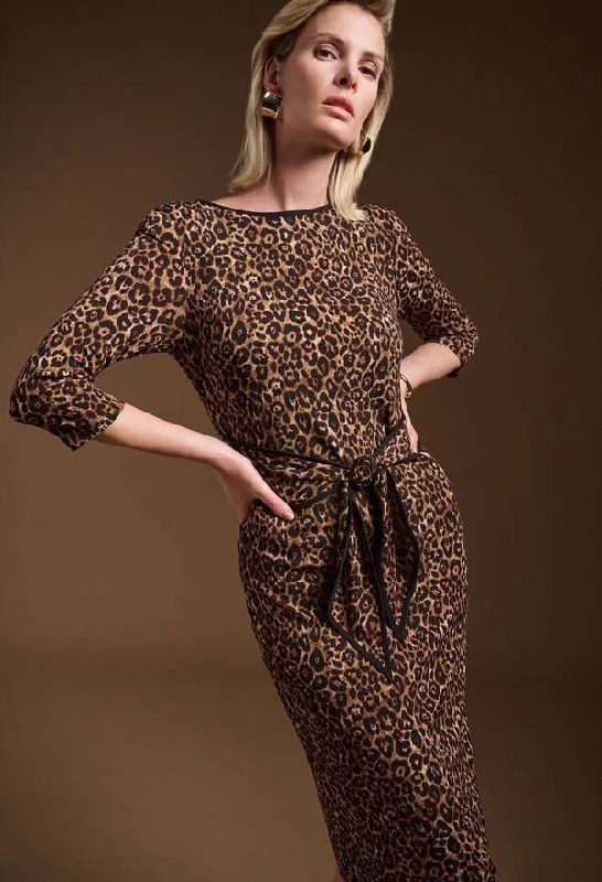 Women's Versatile Apparel Exclusive Sale Animal Print Midi Dress With Belt