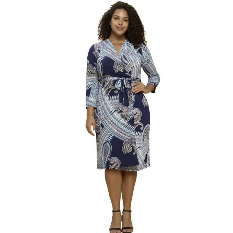 Women's Timeless Attire Best Sellers Effortless Beauty Navy Printed Wrap Dress Made in USA Plus Size