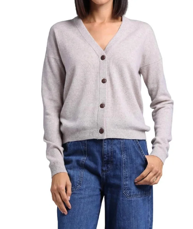 Women's Trendy Apparel Valentine's Special Cashmere V Neck Cardigan In Ecru