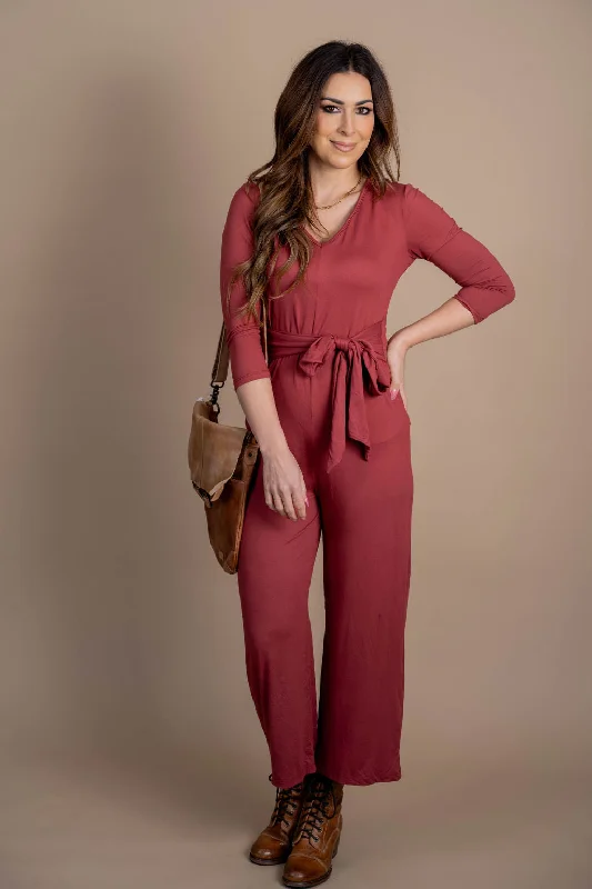 Women's Vacation Outfit Set Stylish Savings Long Sleeve Tie Waist Jumpsuit