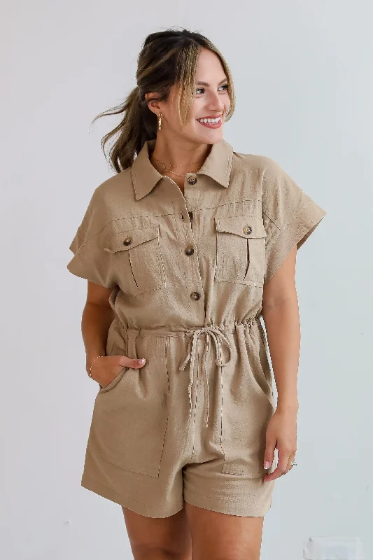 Women's Formal Event Attire Limited Time Deal FINAL SALE - Upscale Confidence Taupe Romper