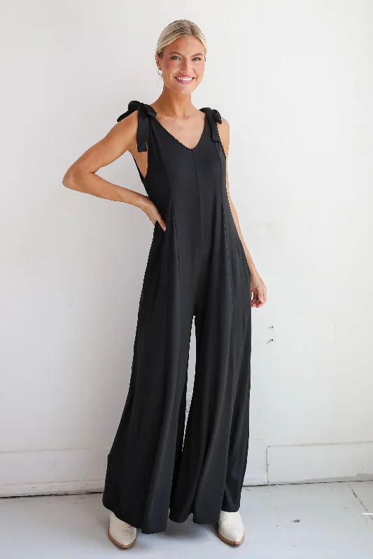 Women's Vintage-Inspired Outfit Day-To-Night Styles FINAL SALE - Stylish Decision Black Wide Leg Jumpsuit