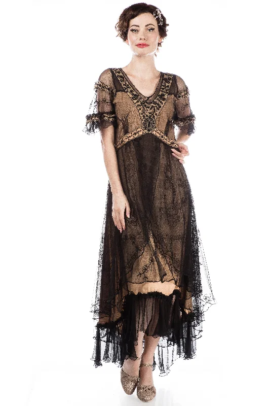 Women's Comfortable Garments Budget Saver Kara Modern Victorian Dress in Black/Gold by Nataya