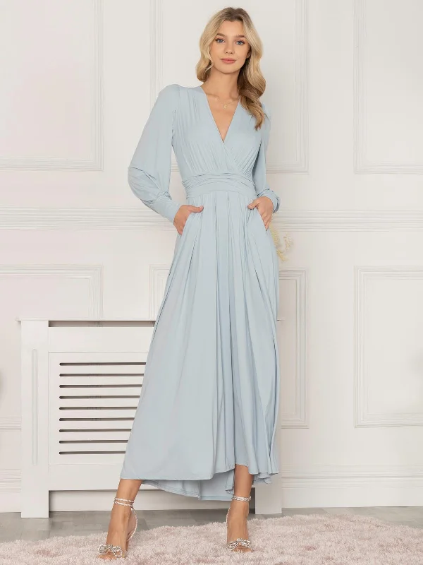 Women's Evening Apparel Seasonal Fashion Rashelle Jersey Long Sleeve Maxi Dress, Ice Blue