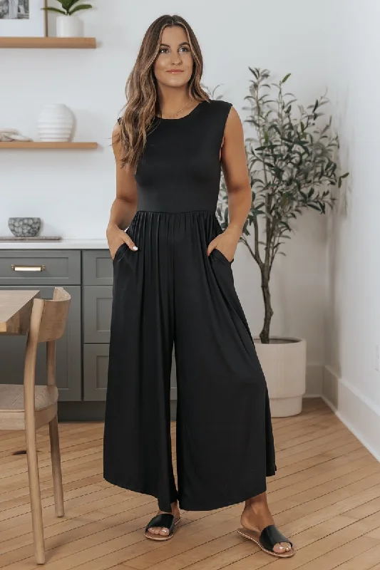 Women's Trendy Clothing Exclusive Discounts Black Open Back Wide Leg Jumpsuit