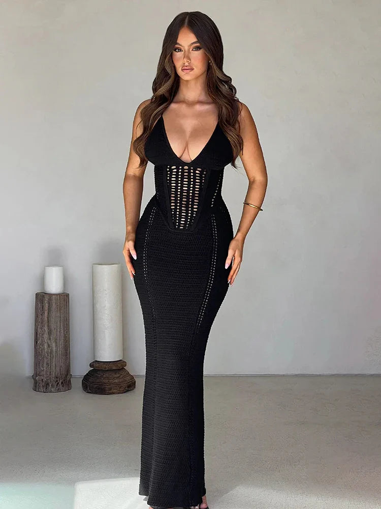 Women's Trendy Outfit Fashion Forward, Function First Knitted Bodycon Spaghetti Strap Spring Summer Backless Nightclub Sexy Party Maxi Dress