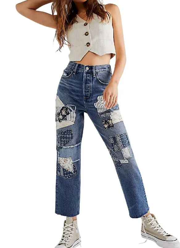 Women's Everyday Garments Trend Forward Threads Jordie Embroidered Straight Leg Jeans In Med Wash