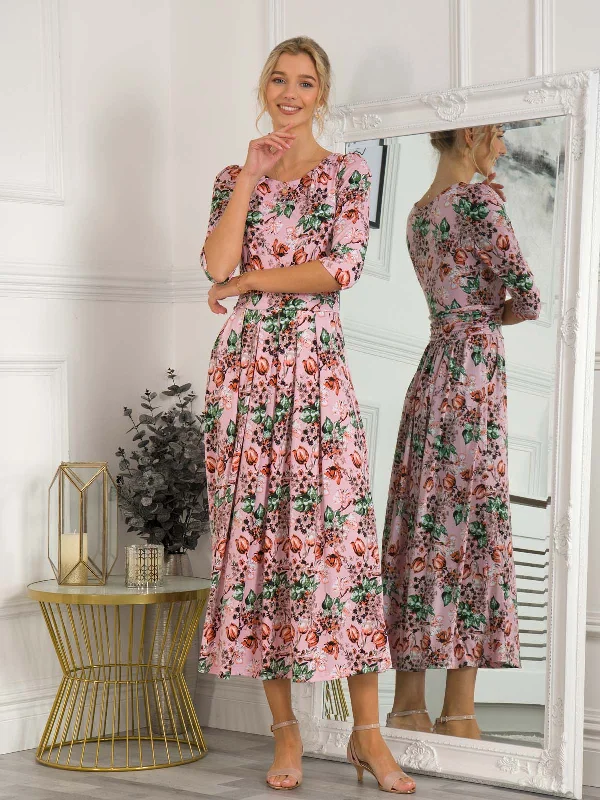 Women's Holiday Clothing Ride The Style Wave Dorothy Abstract Floral Print Dress, Pink Floral