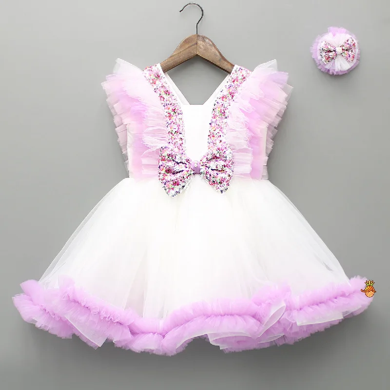 Women's Romantic Outfit Trendy Styles Sequin Detail Frilly Dress With Matching Hairclip