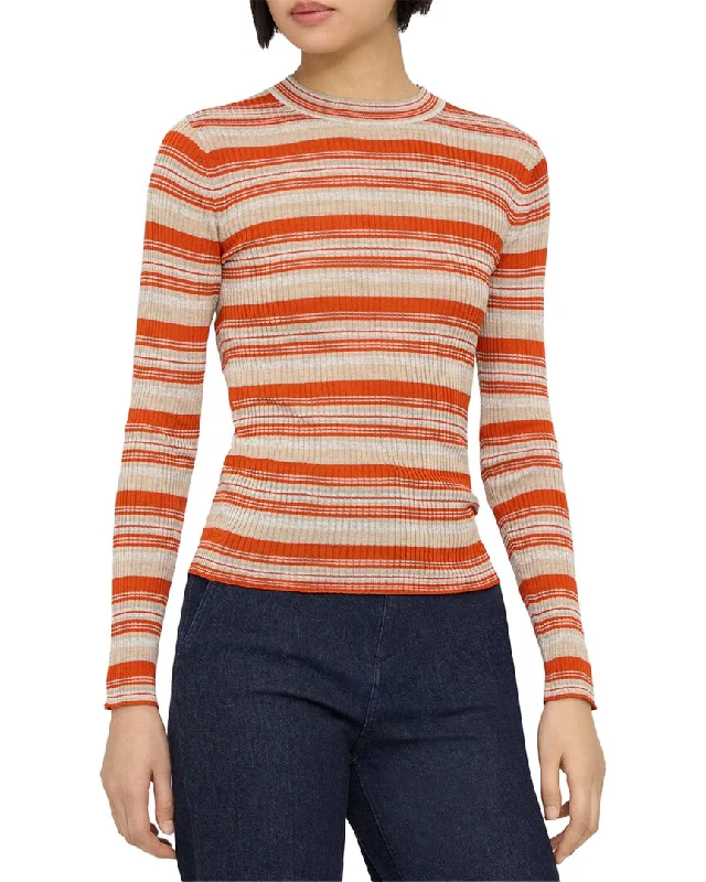 Women's Holiday Clothes Avant-Garde Style Promotions Theory Washable Silk Stripe Rib Pullover