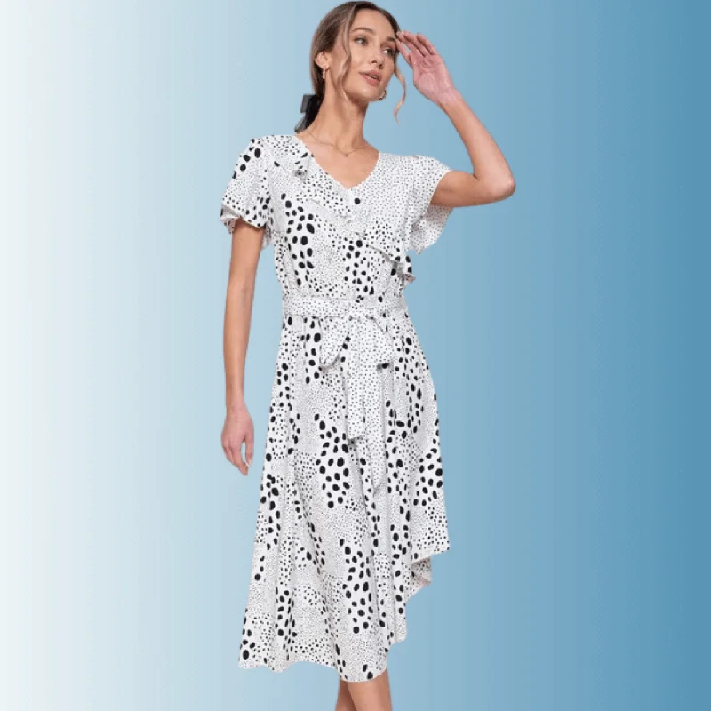 Women's Trendy Outfit Sophisticated Street Style Offers Feminine & Unique Polka Dot Dress Made in USA