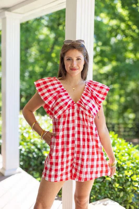 Modern Women's Clothes Hot Brand Discounts Picnic Ready Red Checkered Romper