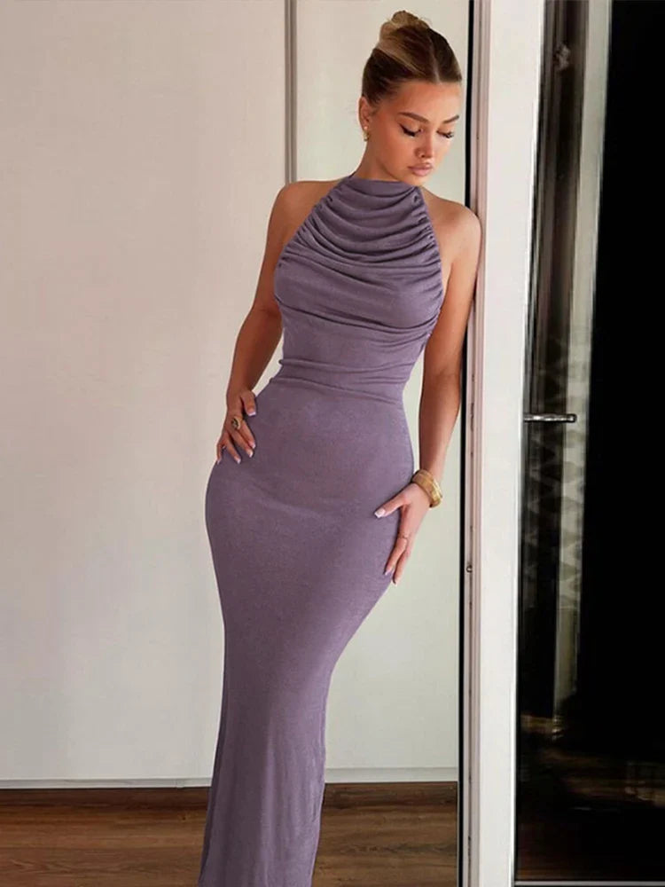 Women's Trendy Apparel Easy Elegance Sales Off Shoulder Long Halter Slim Bodycon Backless Sexy Party Maxi Dress