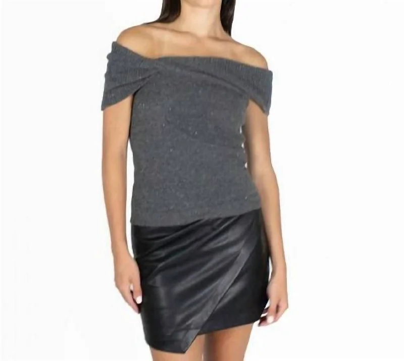 Women's Professional Garments Chic And Trendy Off The Shoulder Cowl Twist Glitter Sweater In Grey