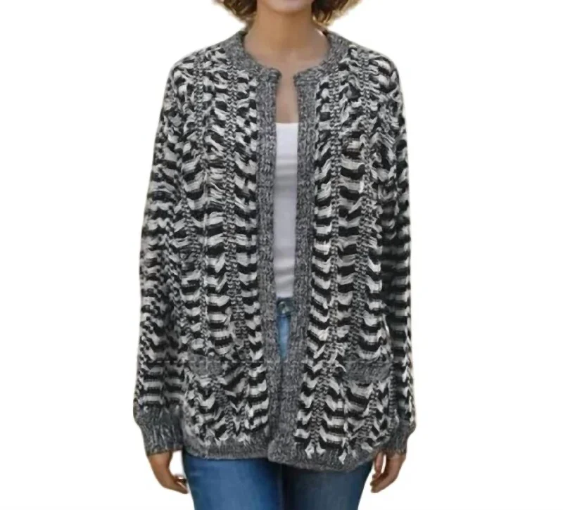 Women's Activewear Apparel Trend Leading Collection Fringe Cardigan Sweater In Black, White