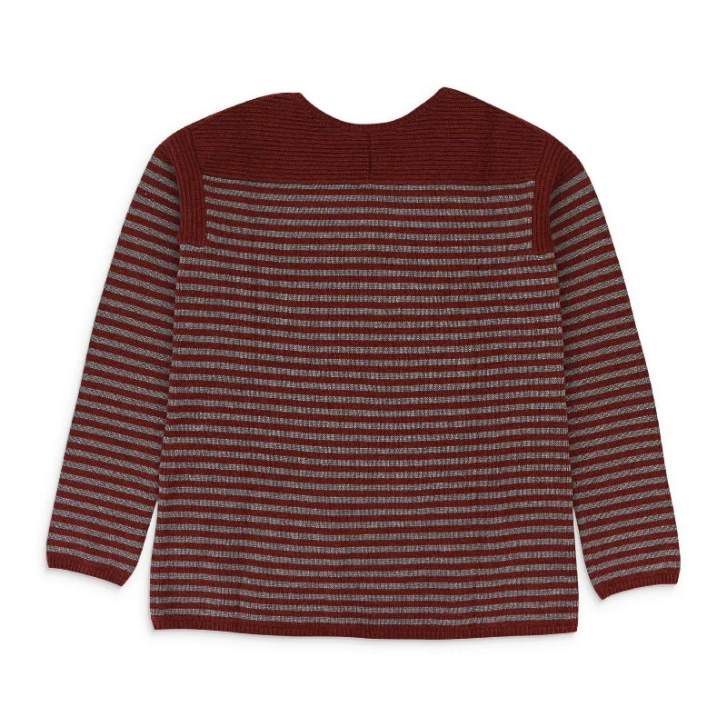 Women's Transitional Apparel Classic Elegance Sales CASHMERE STRIPED BURGUNDY GRAY SWEATER