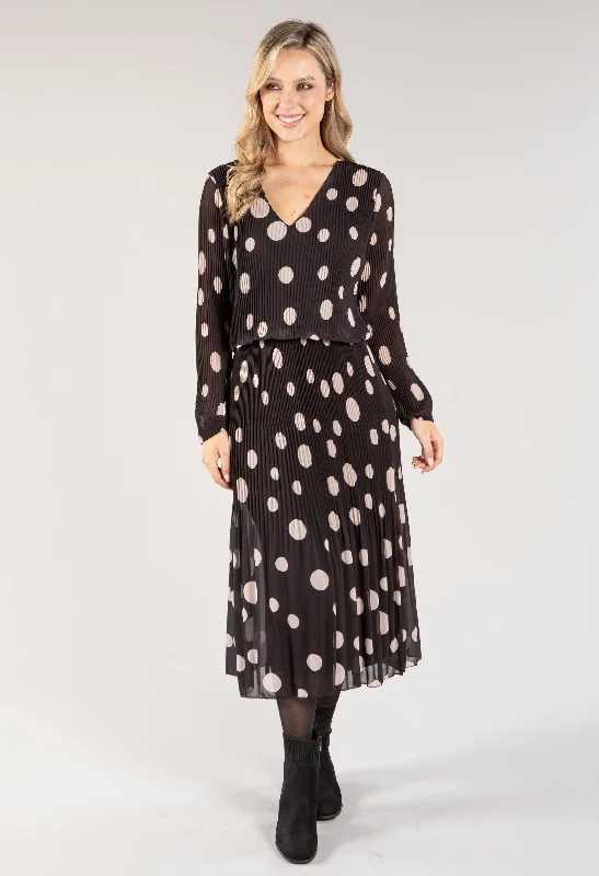 Women's Professional Clothes Boutique Styles Polka Dot Plisse Pop Over Dress