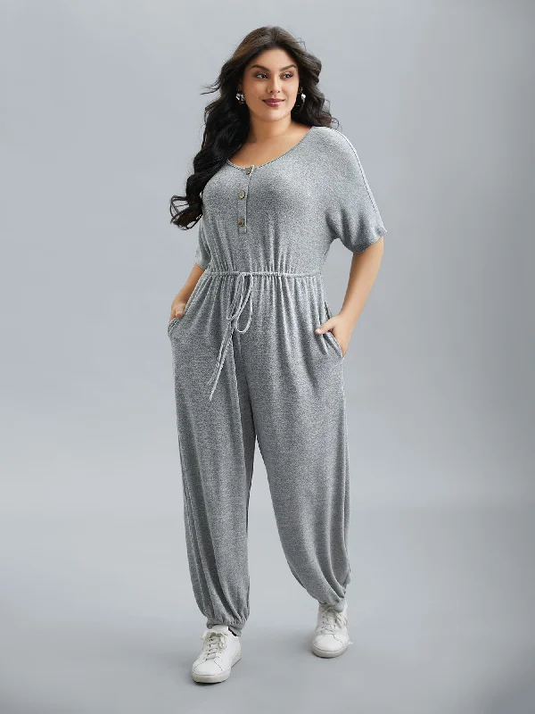 Women's Casual Apparel Flash Sale Supersoft Button Drawstring Straight Jumpsuit