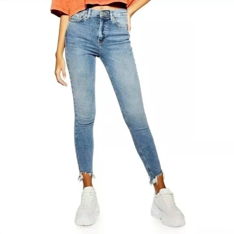 Women's Chic Outfit Laid-Back Fashion Offers High Rise Stretch Chewed Hems Jamie Skinny Jeans In Blue