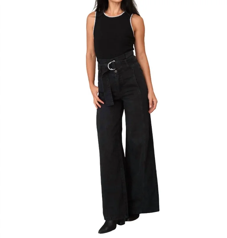 Women's Vacation Outfit Set Inspired By You, Designed For You Paperbag Extreme Wide Leg Jean In Washed Black