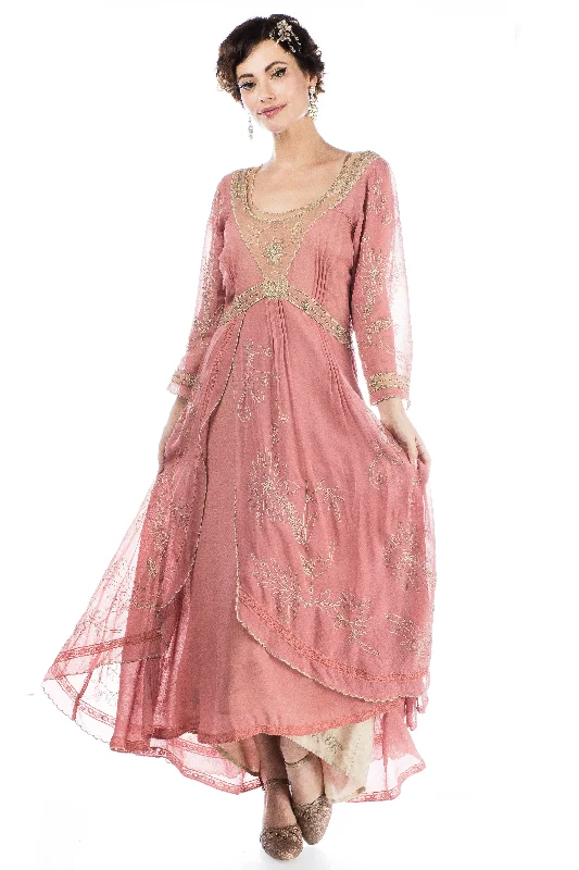 Women's Elegant Clothing Sets Trendy Pulse Edith Downton Abbey Inspired Dress in Pink Beige by Nataya