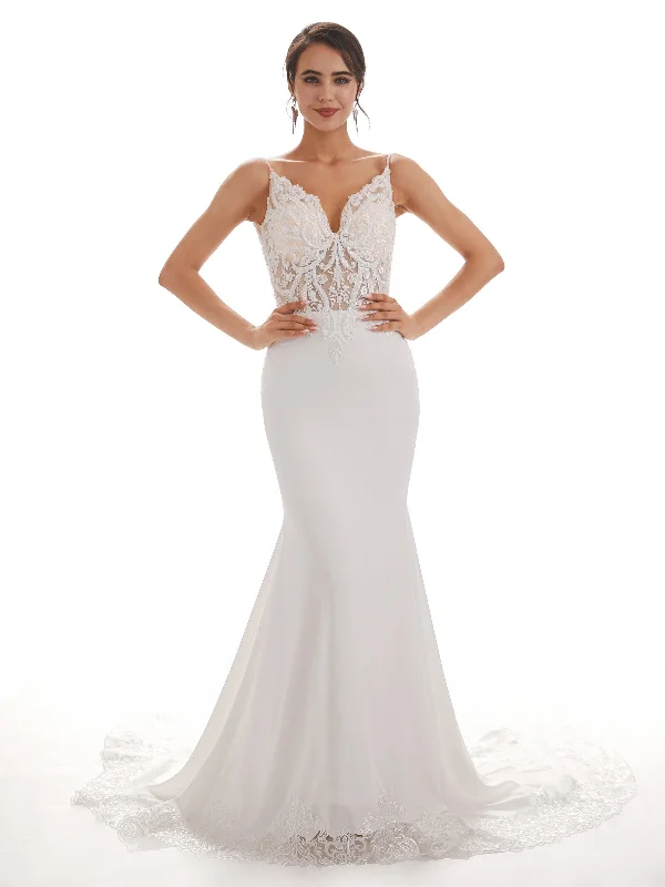 Women's Evening Apparel Limited Stock, Big Discounts Spaghetti Straps Mermaid Ivory Backless Lace Wedding Dresses