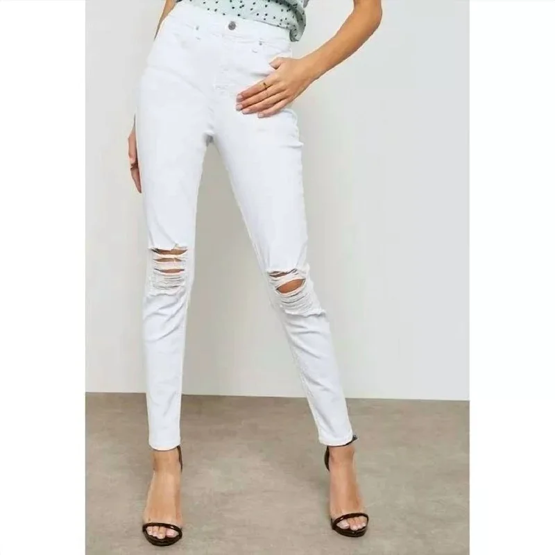 Women's Attire Limited Time Special Offer High Rise Ripped Jamie Moto Skinny Jeans In White