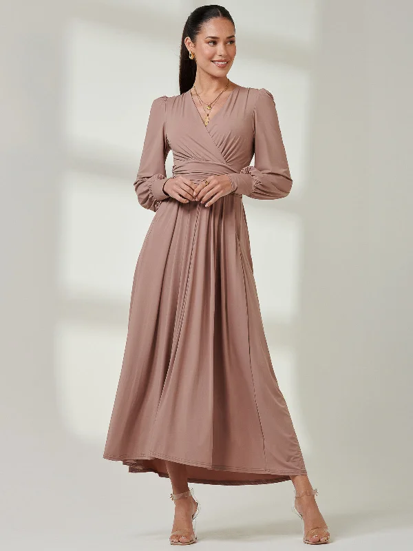 Affordable Fashion Clothing For Women Limited Time Flash Sale Long Sleeve Super Soft Jersey Maxi Dress, Rose Taupe