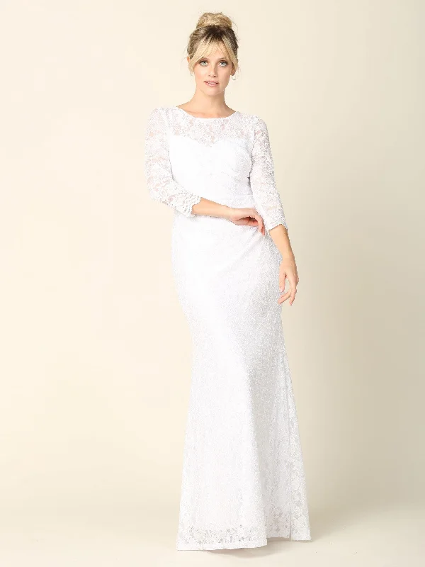 Plus-Size Women's Clothing Limited Styles Simple Long 3/4 Sleeve Lace Wedding Dress Sale