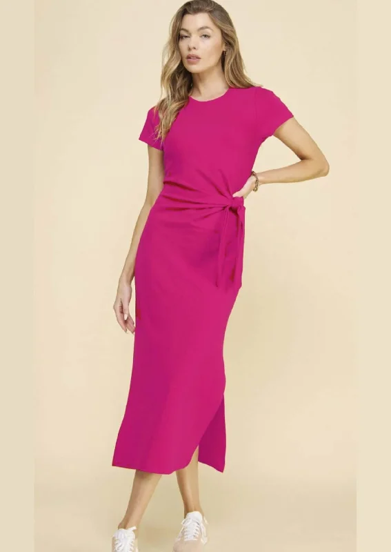 Women's Comfortable Clothes For Weekends Exclusive Sale Anastasia Tie Side Dress in Fuchsia CLEARANCE FINAL SALE