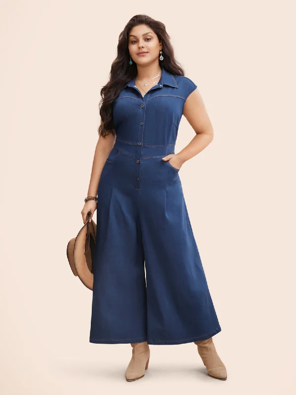 Women's Trendy Clothing Catch Every Fashion Trend Stretch Denim Seamed Flare Jumpsuit