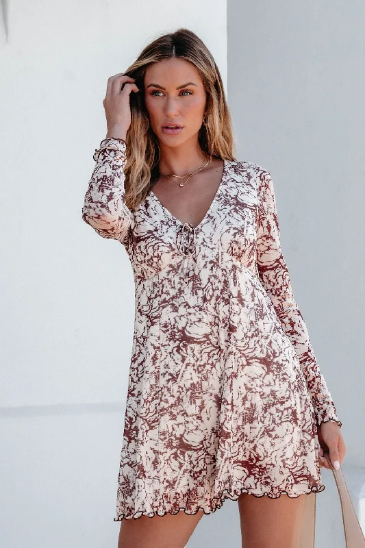 Women's Outerwear Attire Limited Styles Brown Floral Print Romper Dress - FINAL SALE