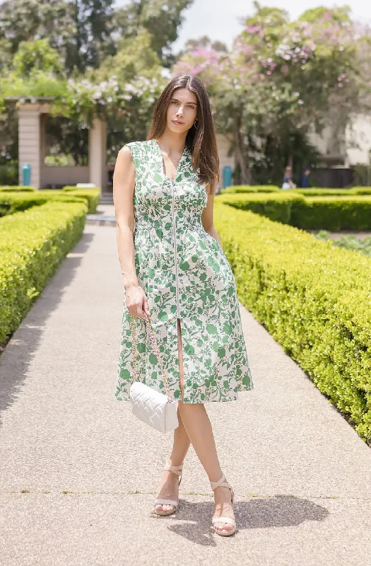 Women's Comfortable Lounge Attire Special Offer For You Waitlist 2/5 ♥ Ramona Shoulder Pad Sleeve Floral Print Midi Dress Green