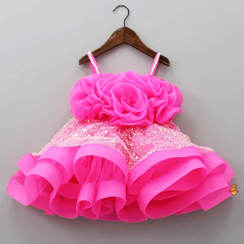 Tailored Clothing For Women Discover Now Flower Adorned Strappy Net Pink Dress