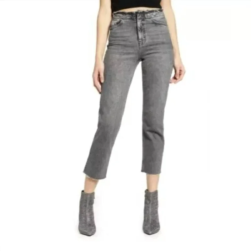 Casual Chic Women's Clothes Sophisticated Style Offers High Rise Raw Hem Cropped Straight Leg Jeans In Grey