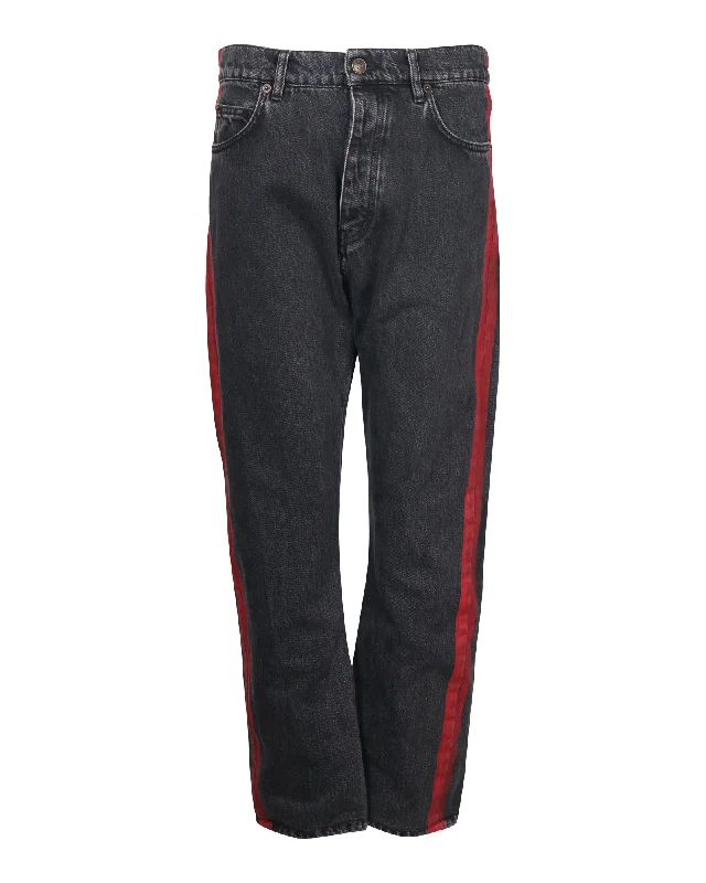 Plus-Size Women's Garments Unleash Your Style Balenciaga Denim Jeans with Red Stripe Detail in Black Cotton