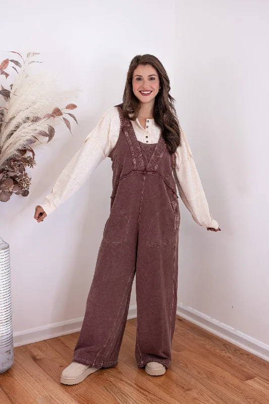 Women's Seasonal Garments Relaxed Style Seeking Adventures Washed Brown Jumpsuit